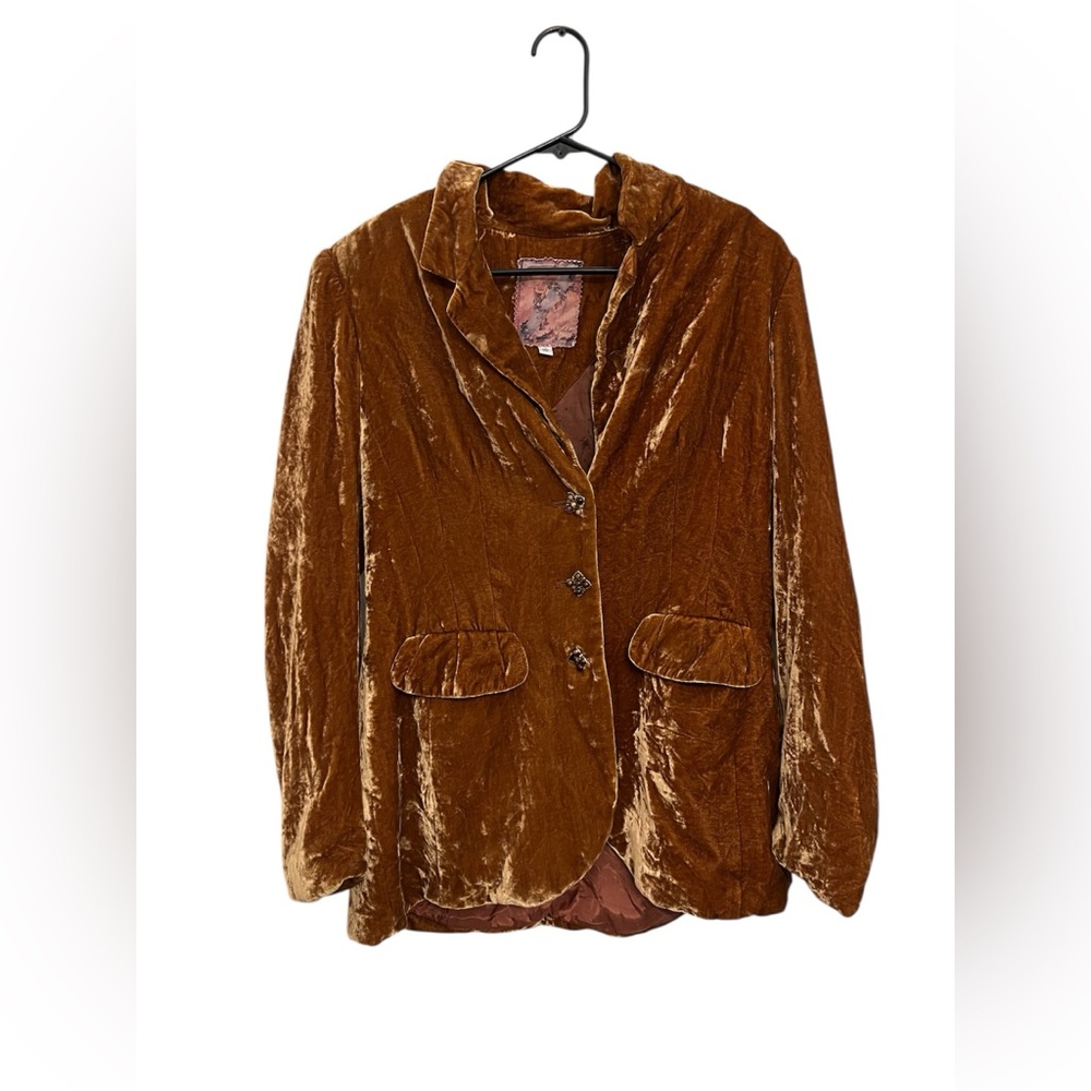 Vintage Y2K Brown Crushed Velvet‎ Blazer Jacket by Zelda • Size 10